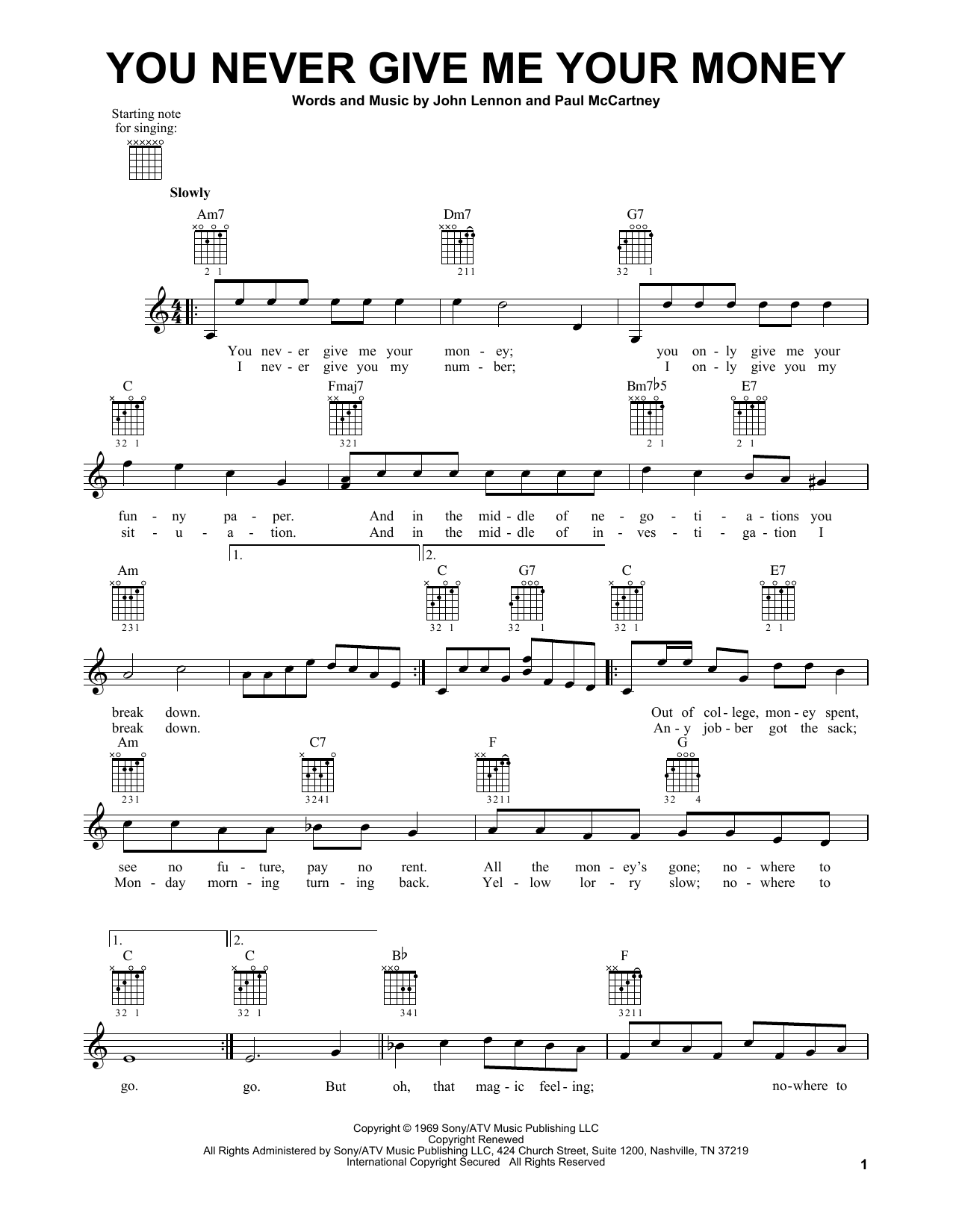 Download The Beatles You Never Give Me Your Money Sheet Music