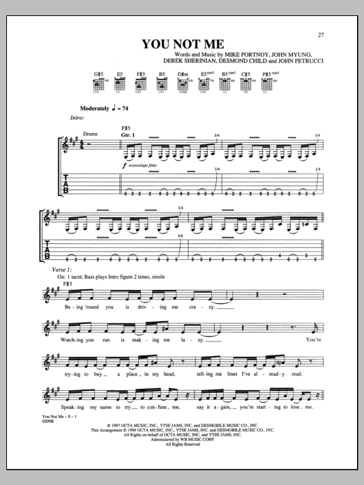 Download Dream Theater You Not Me Sheet Music