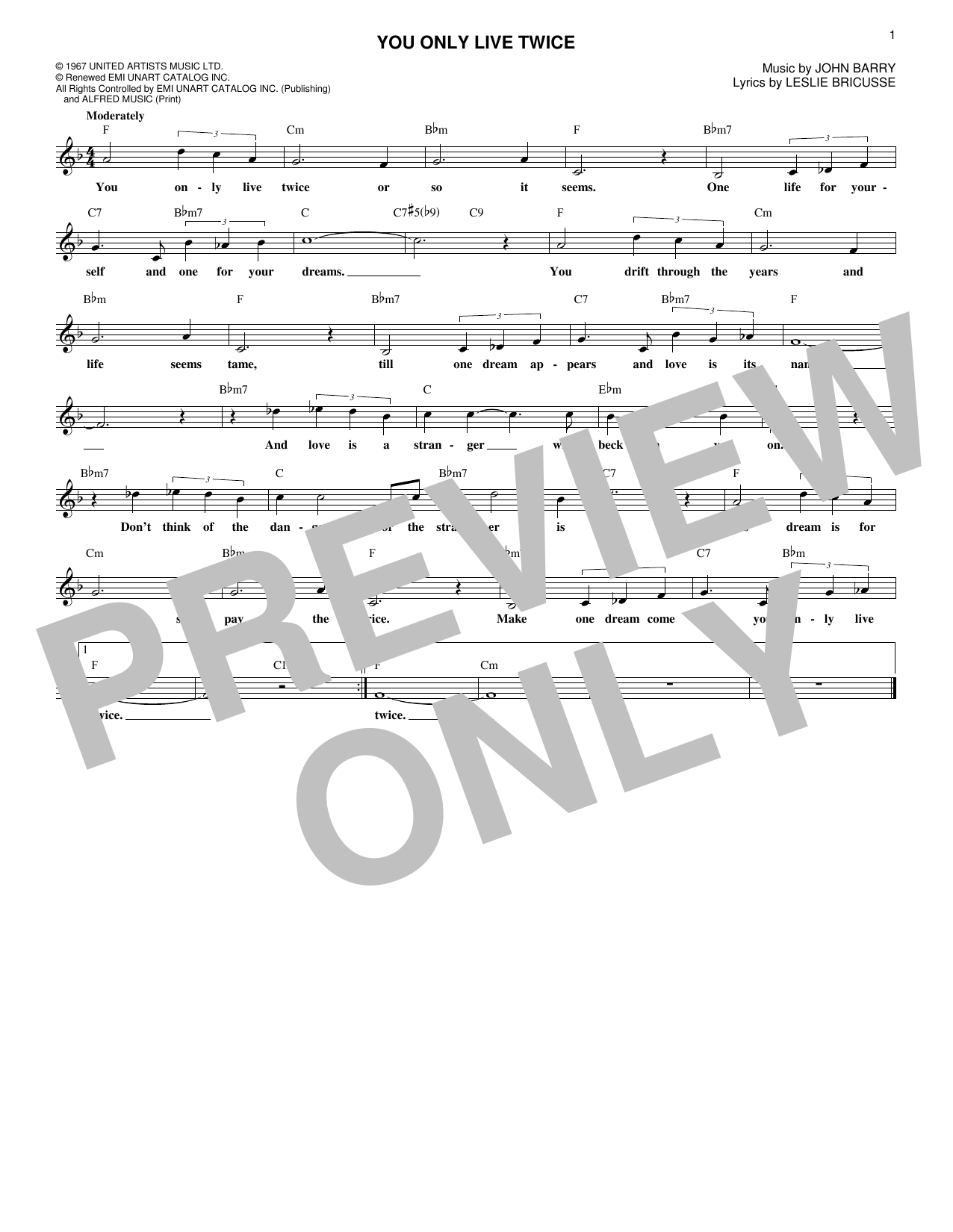 Download John Barry You Only Live Twice Sheet Music