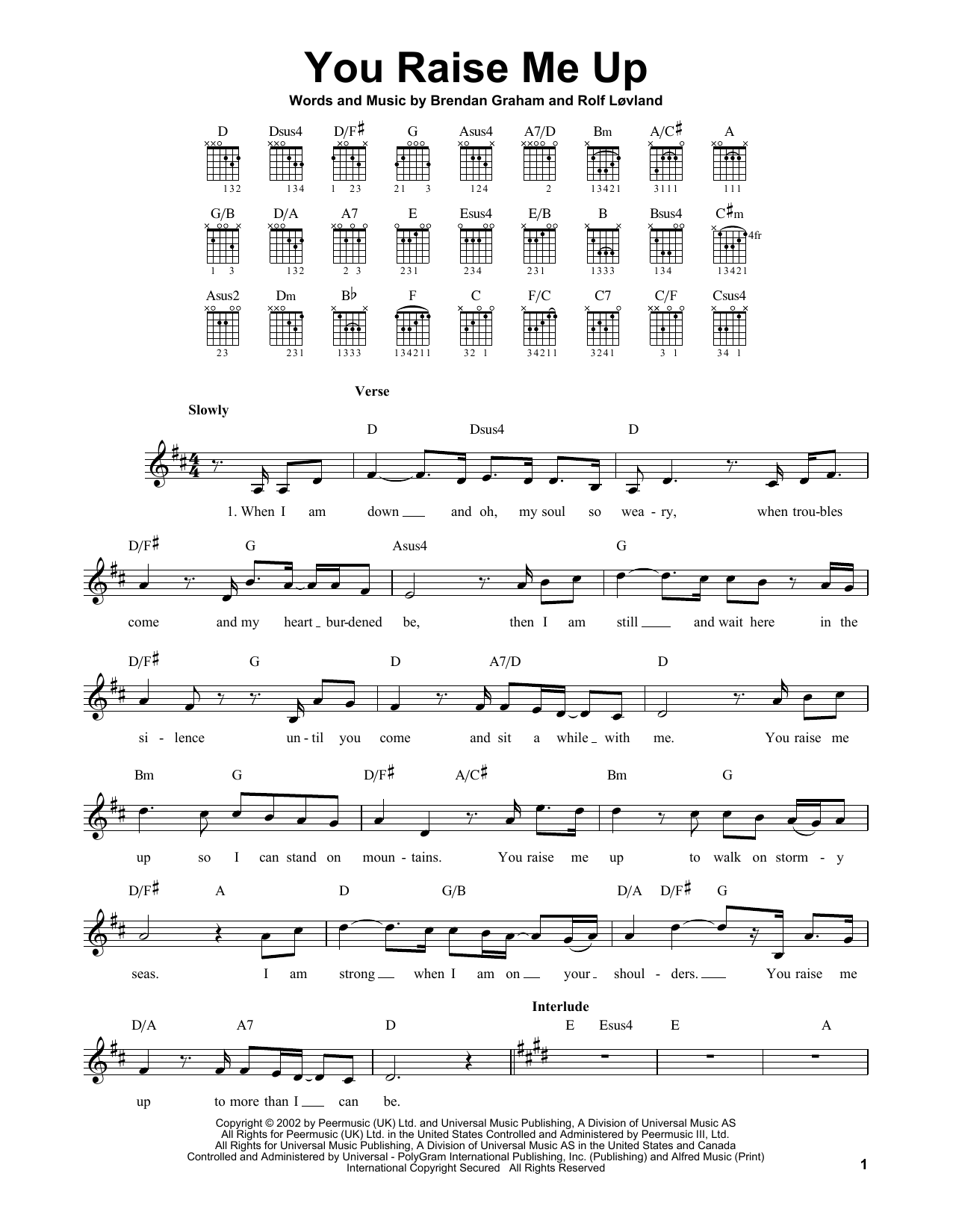 Josh Groban You Raise Me Up sheet music notes printable PDF score