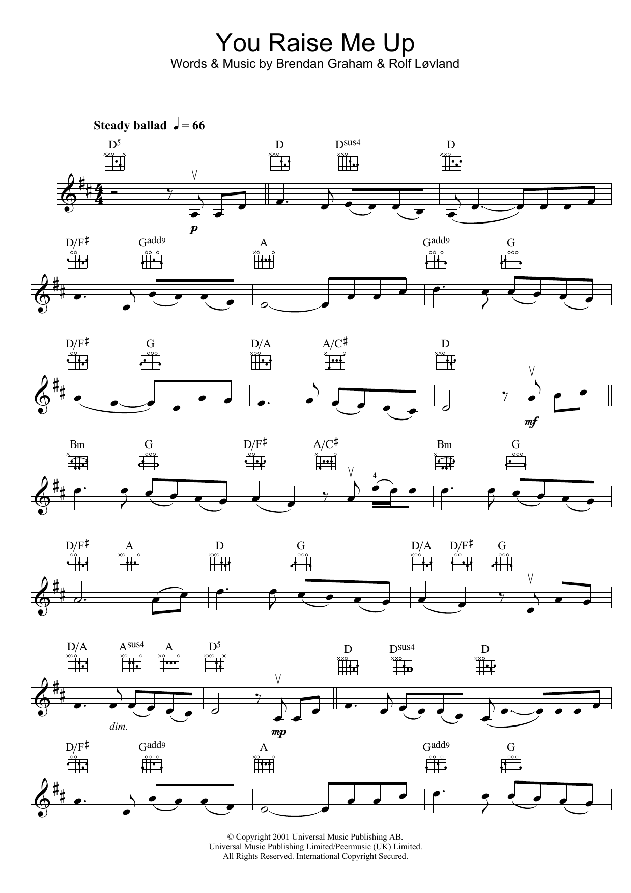 Download Westlife You Raise Me Up Sheet Music