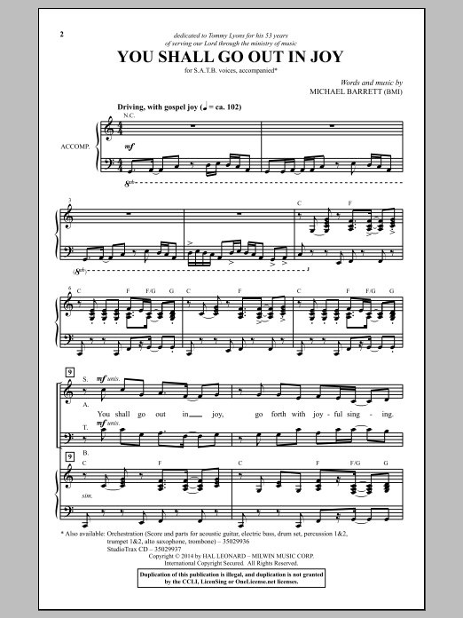 Download Michael Barrett You Shall Go Out In Joy Sheet Music