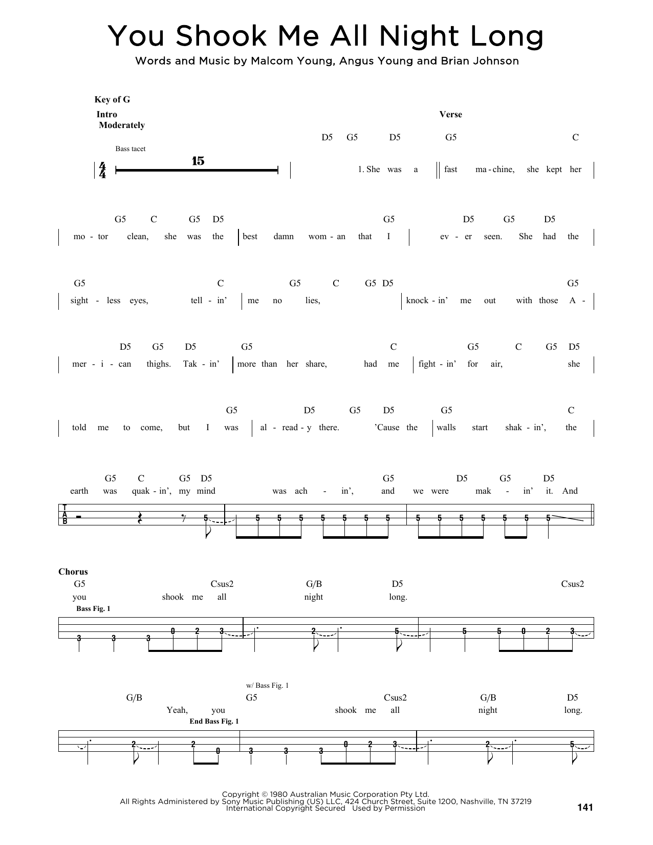 AC/DC You Shook Me All Night Long sheet music notes printable PDF score