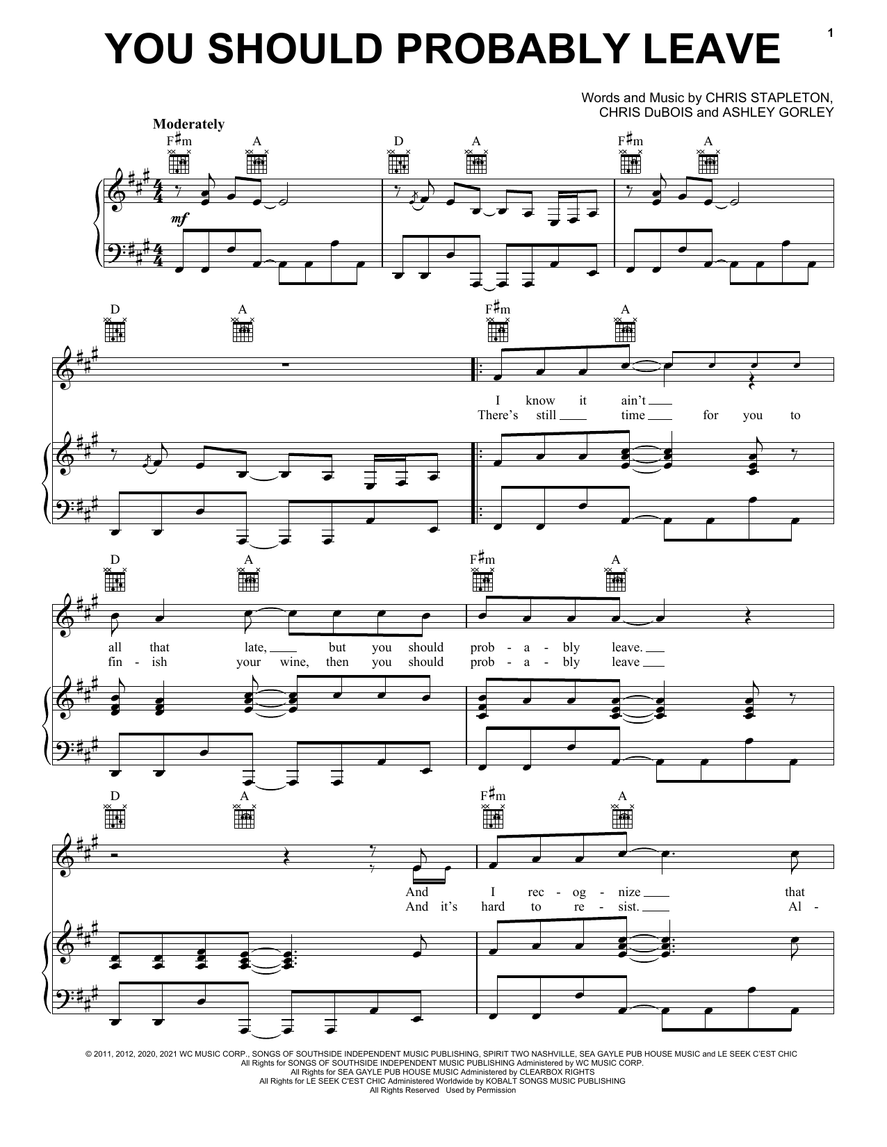Download Chris Stapleton You Should Probably Leave Sheet Music