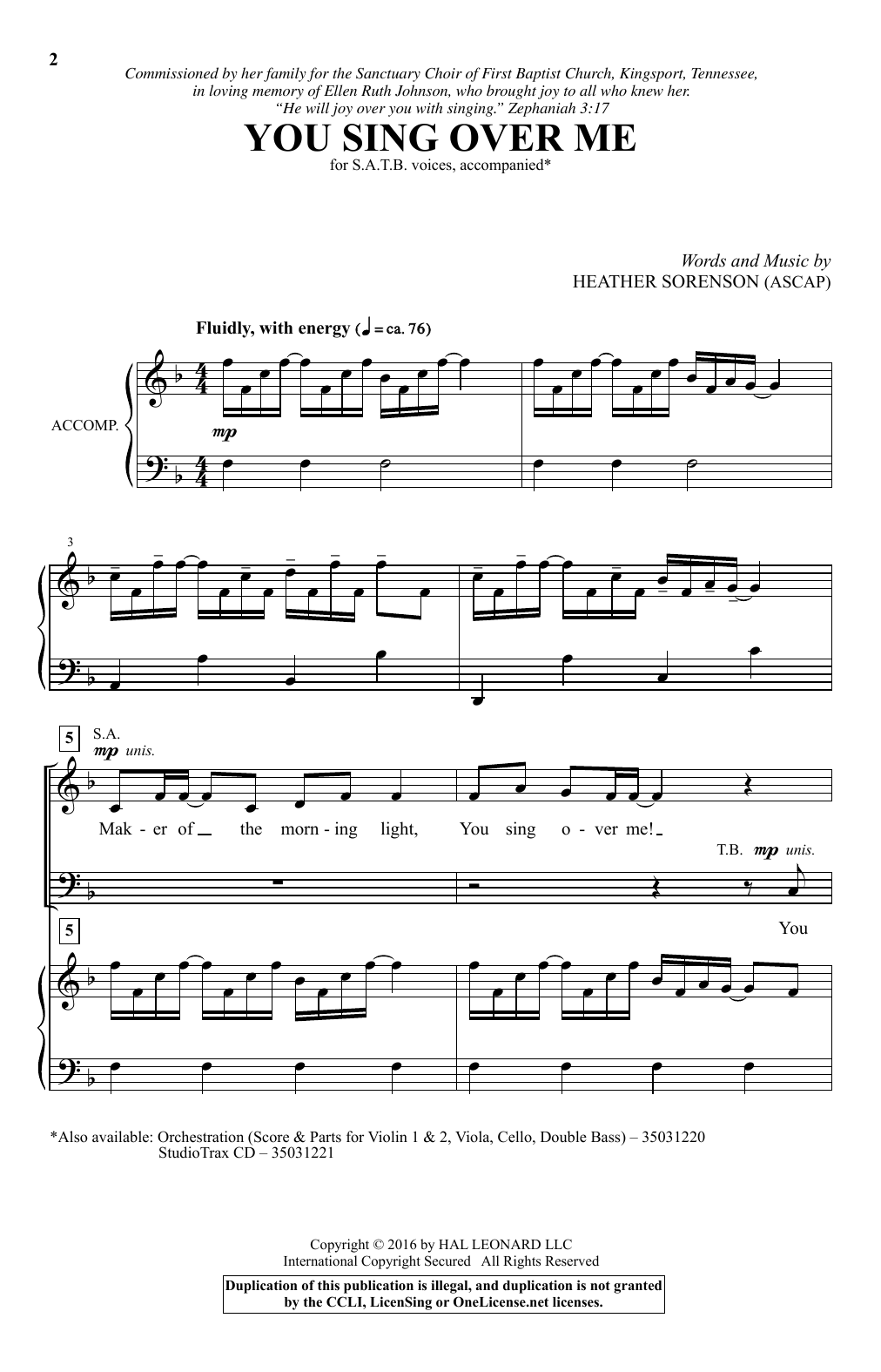 Download Heather Sorenson You Sing Over Me Sheet Music