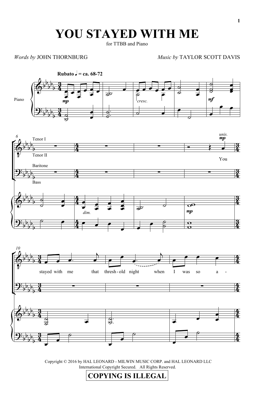 Download Taylor Scott Davis You Stayed With Me Sheet Music