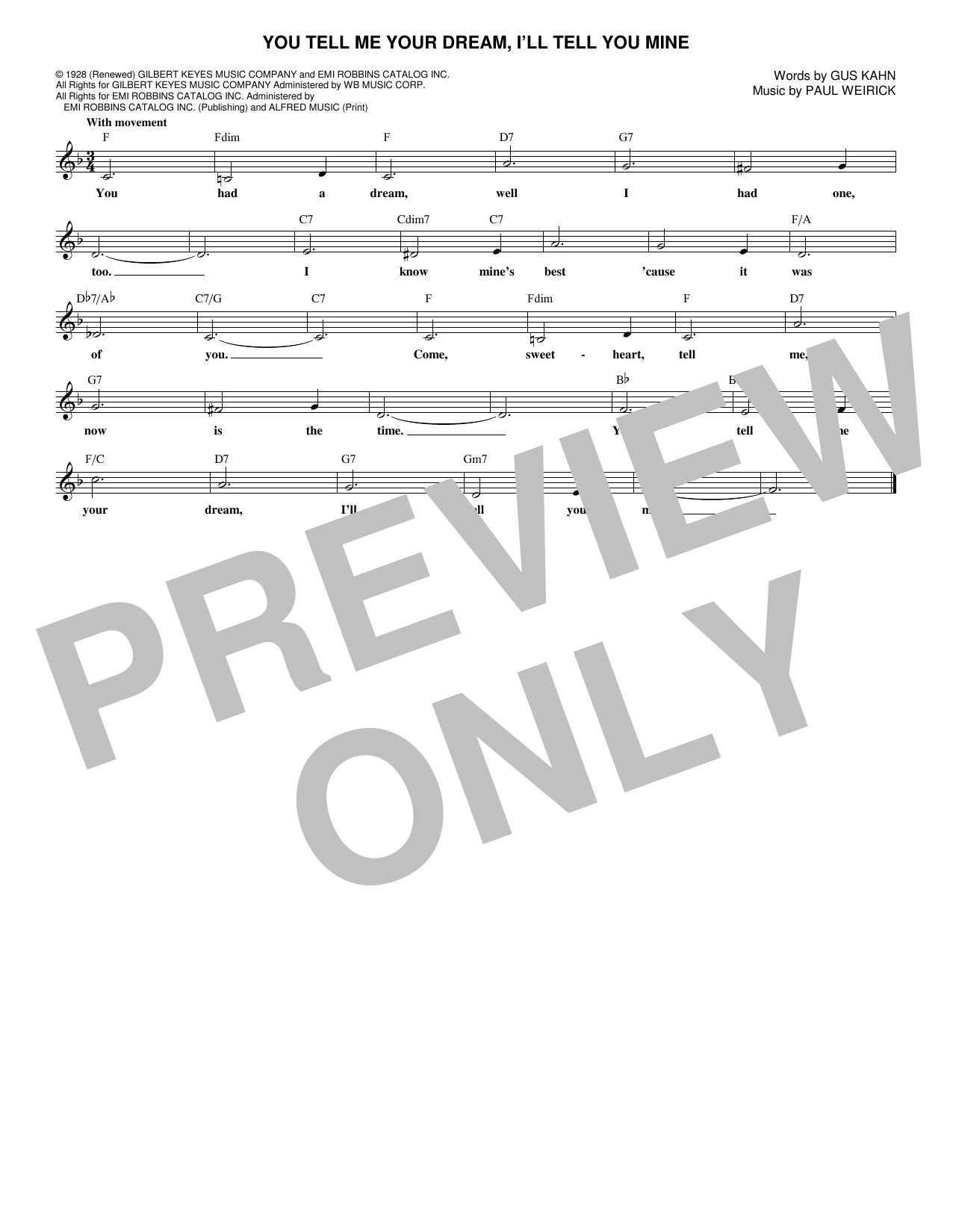 Download Gus Kahn You Tell Me Your Dream, I'll Tell You M Sheet Music