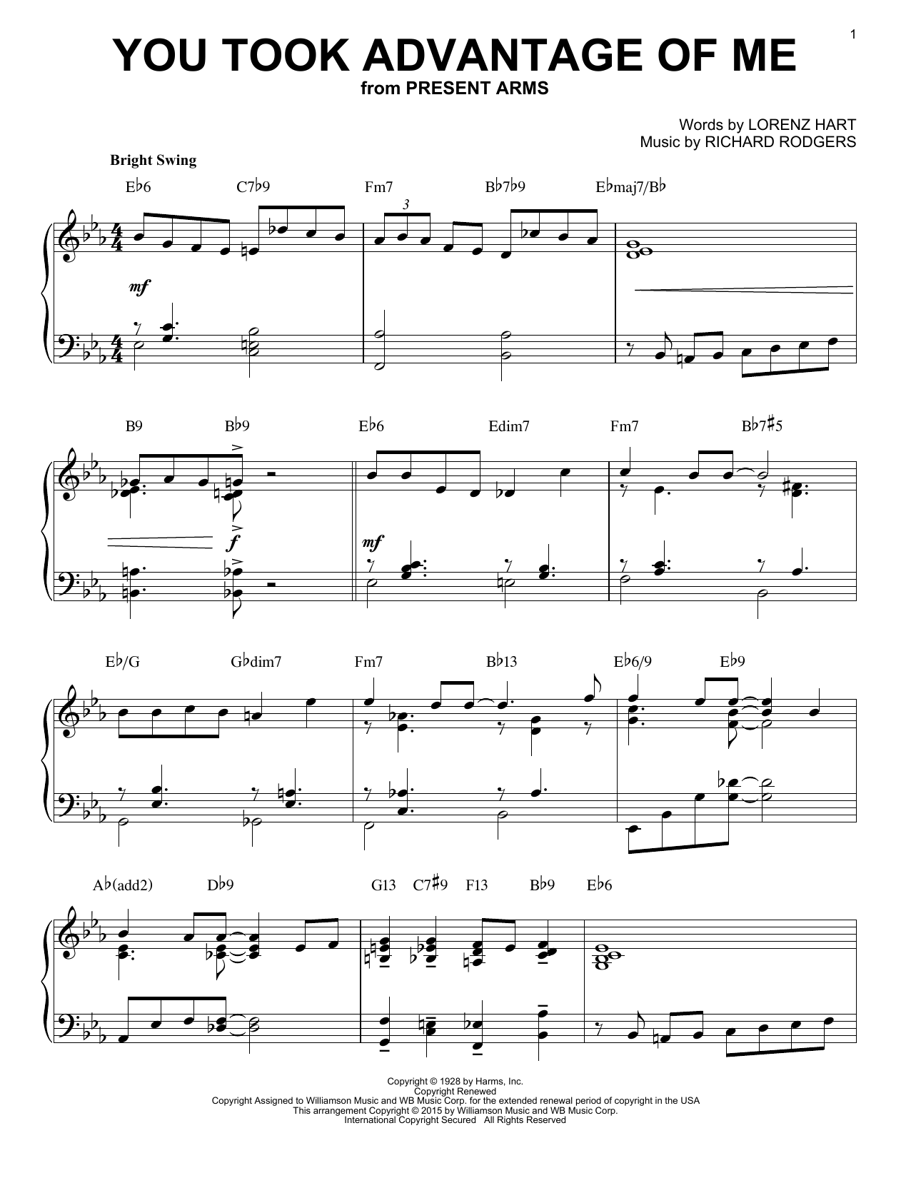 Download Rodgers & Hart You Took Advantage Of Me [Jazz version] Sheet Music