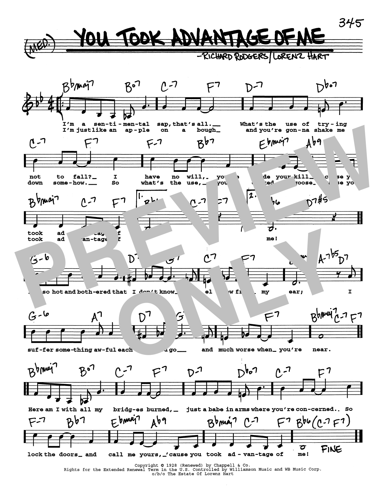 Rodgers & Hart You Took Advantage Of Me (Low Voice) sheet music notes printable PDF score