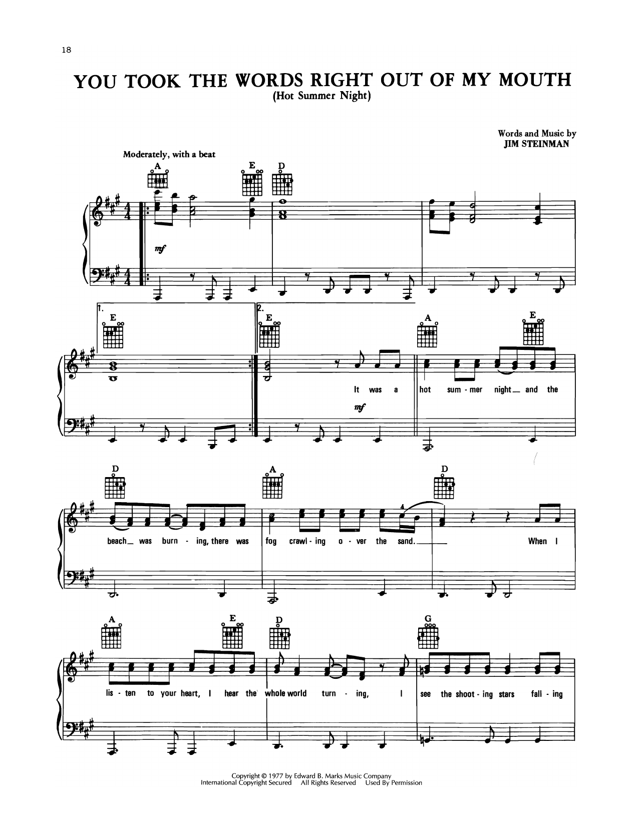 Download Meat Loaf You Took The Words Right Out Of My Mout Sheet Music