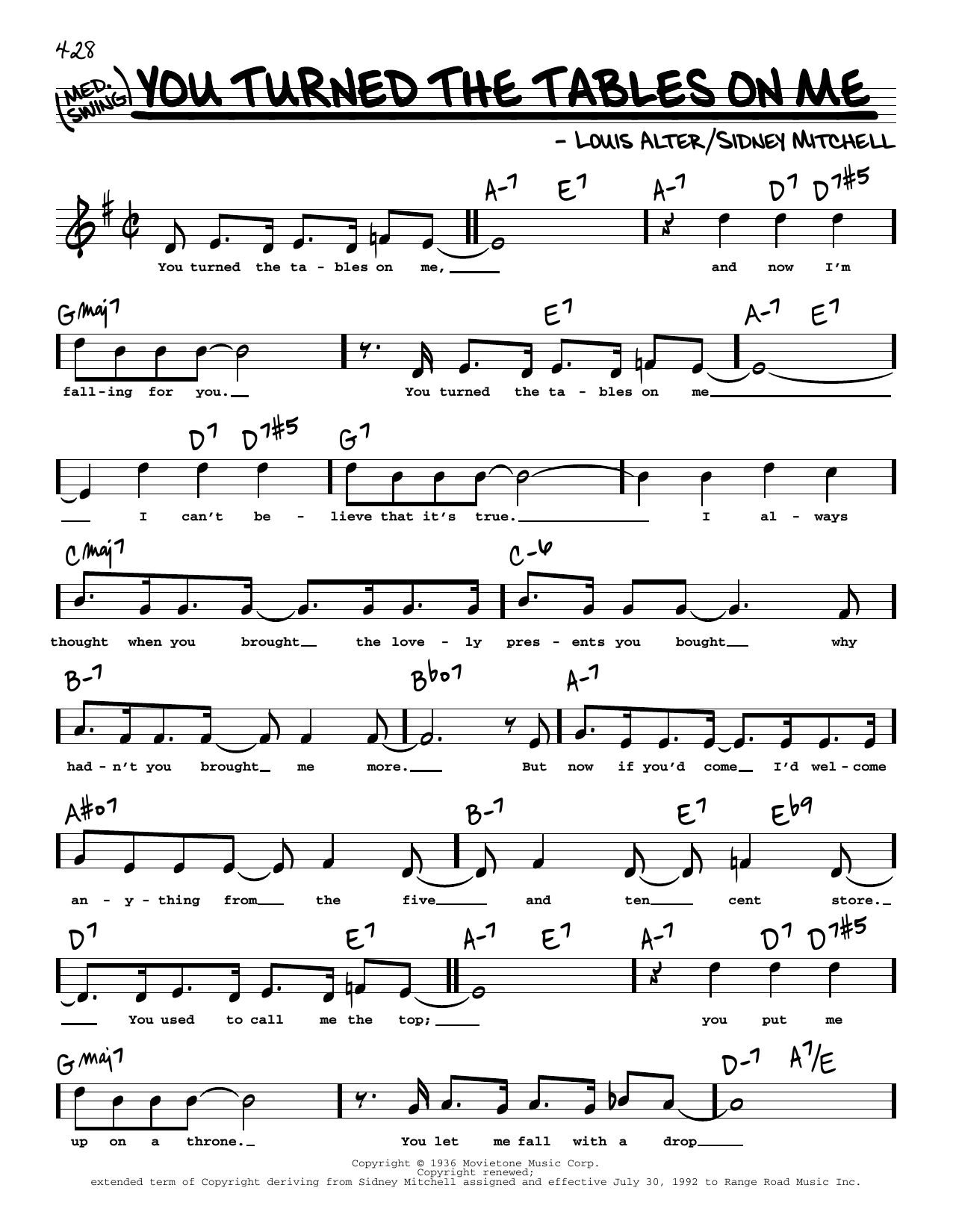 Download Louis Alter and Sidney D. Mitchell You Turned The Tables On Me (High Voice Sheet Music
