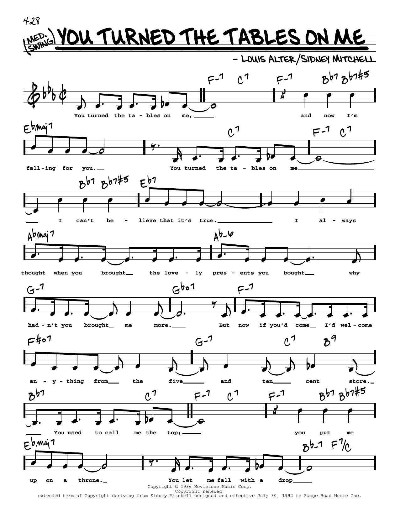 Download Louis Alter You Turned The Tables On Me (Low Voice) Sheet Music
