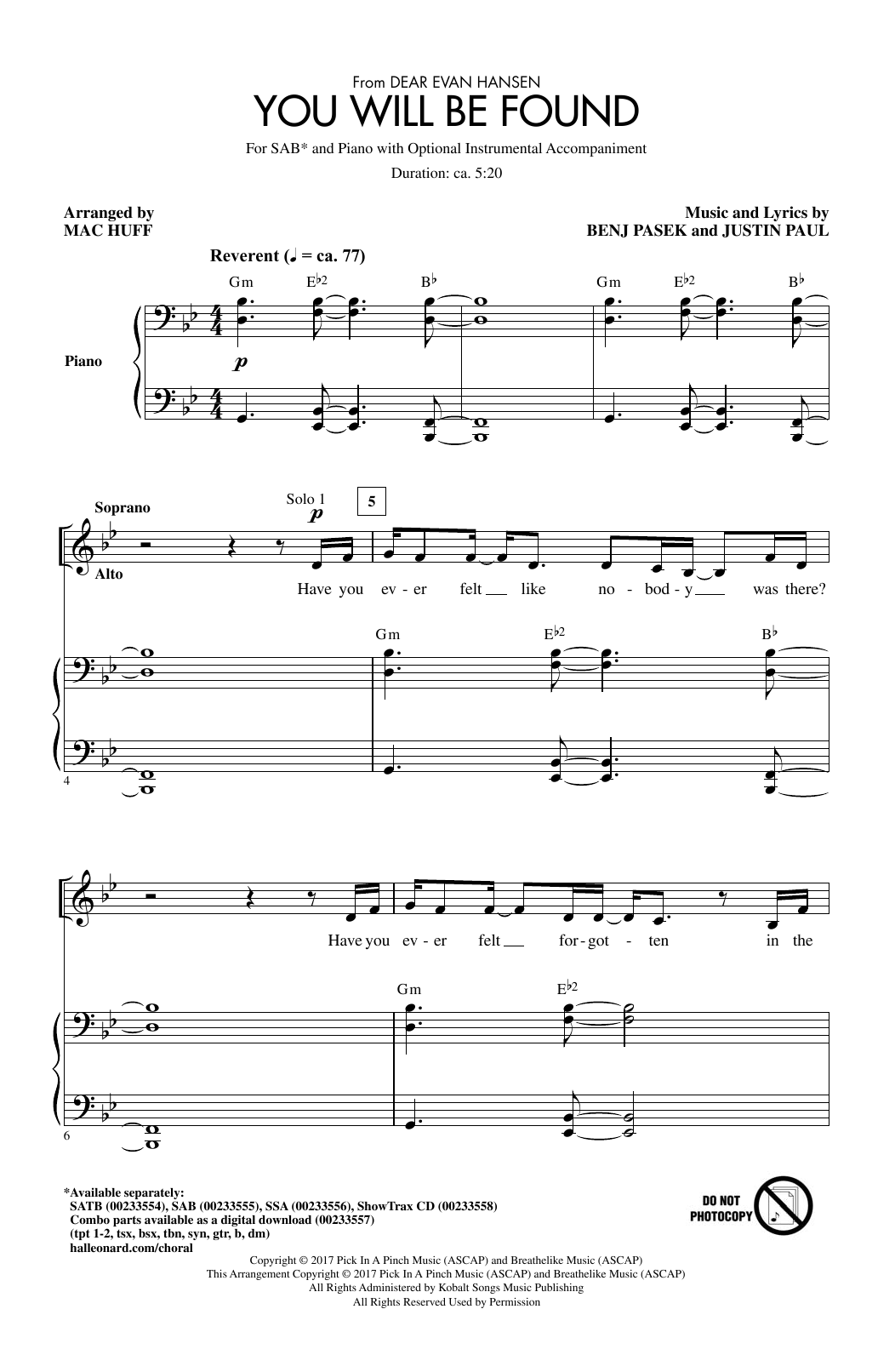 Download Pasek & Paul You Will Be Found (from Dear Evan Hanse Sheet Music