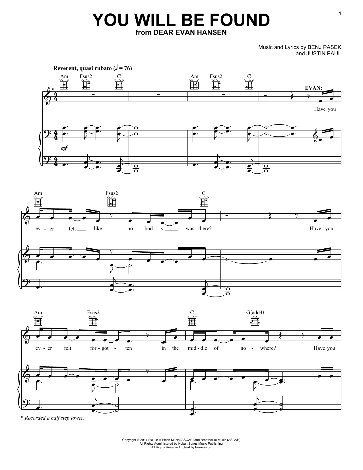Download Pasek & Paul You Will Be Found (from Dear Evan Hanse Sheet Music