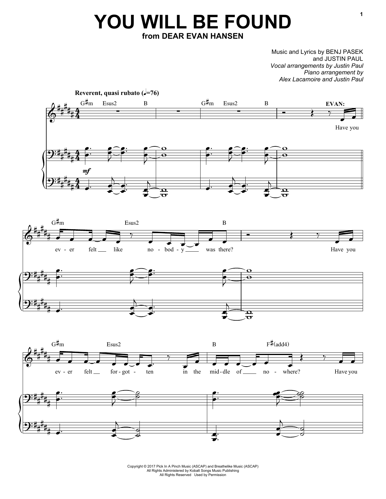 Download Pasek & Paul You Will Be Found Sheet Music