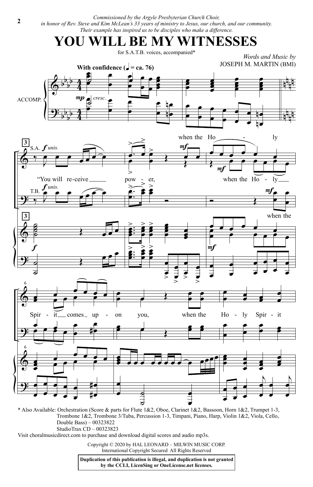 Download Joseph M. Martin You Will Be My Witnesses Sheet Music