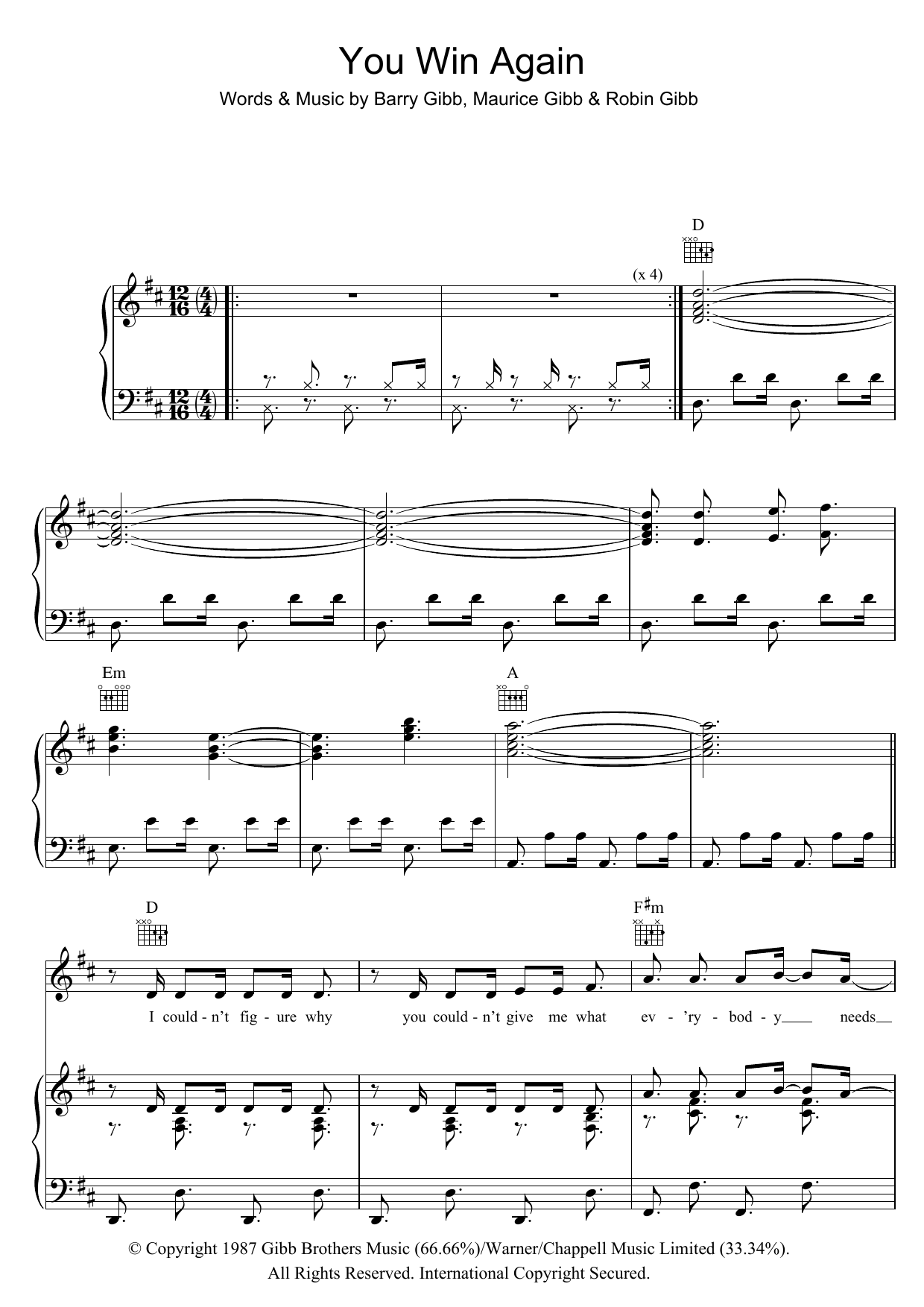 Download Bee Gees You Win Again Sheet Music