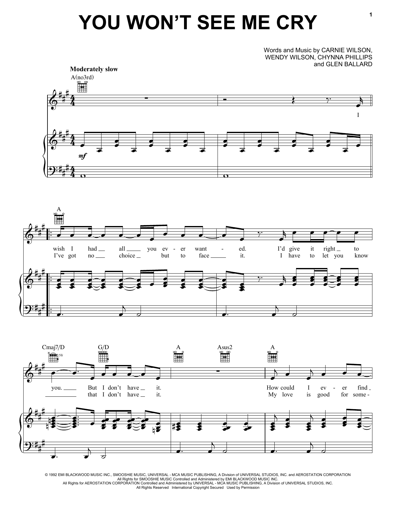 Download Wilson Phillips You Won't See Me Cry Sheet Music