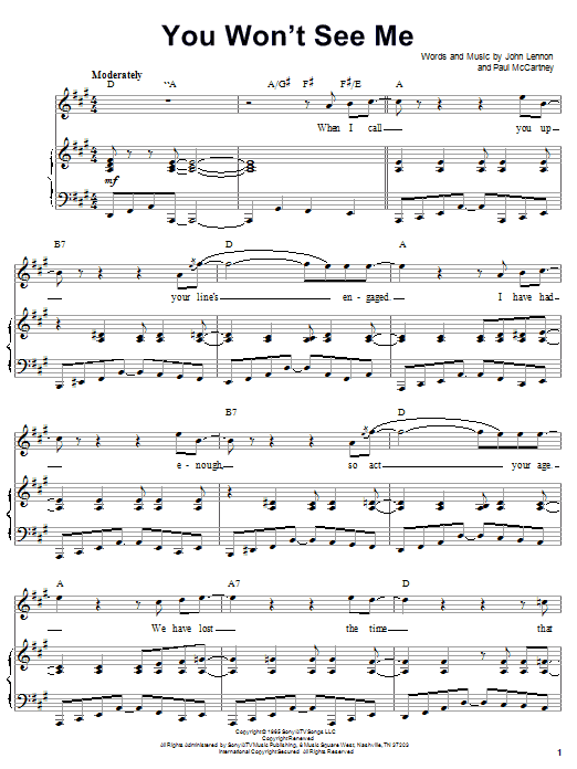 Download The Beatles You Won't See Me Sheet Music