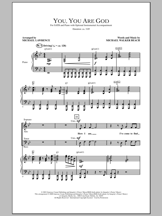 Download Michael Lawrence You, You Are God Sheet Music