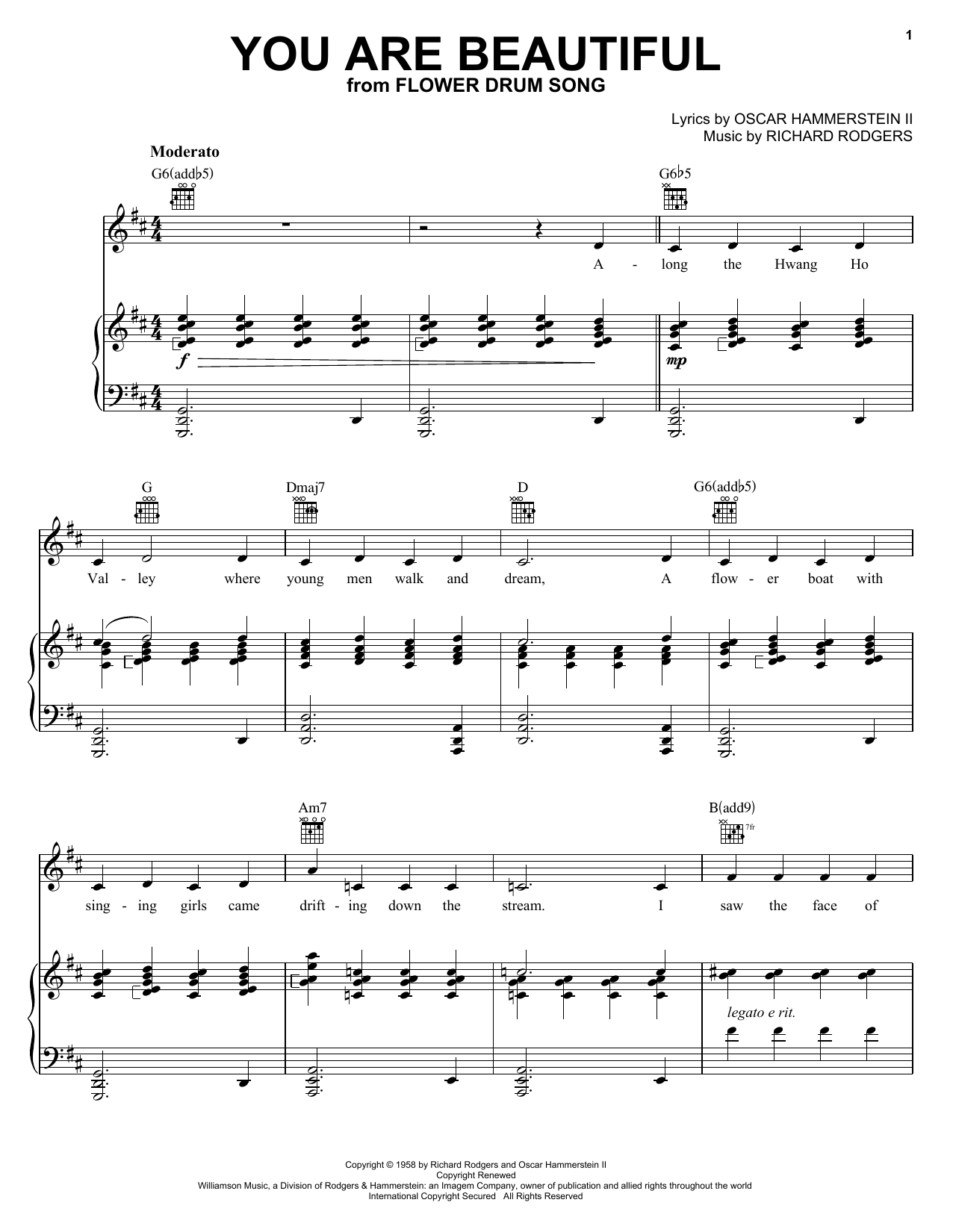 Rodgers & Hammerstein You Are Beautiful sheet music notes printable PDF score