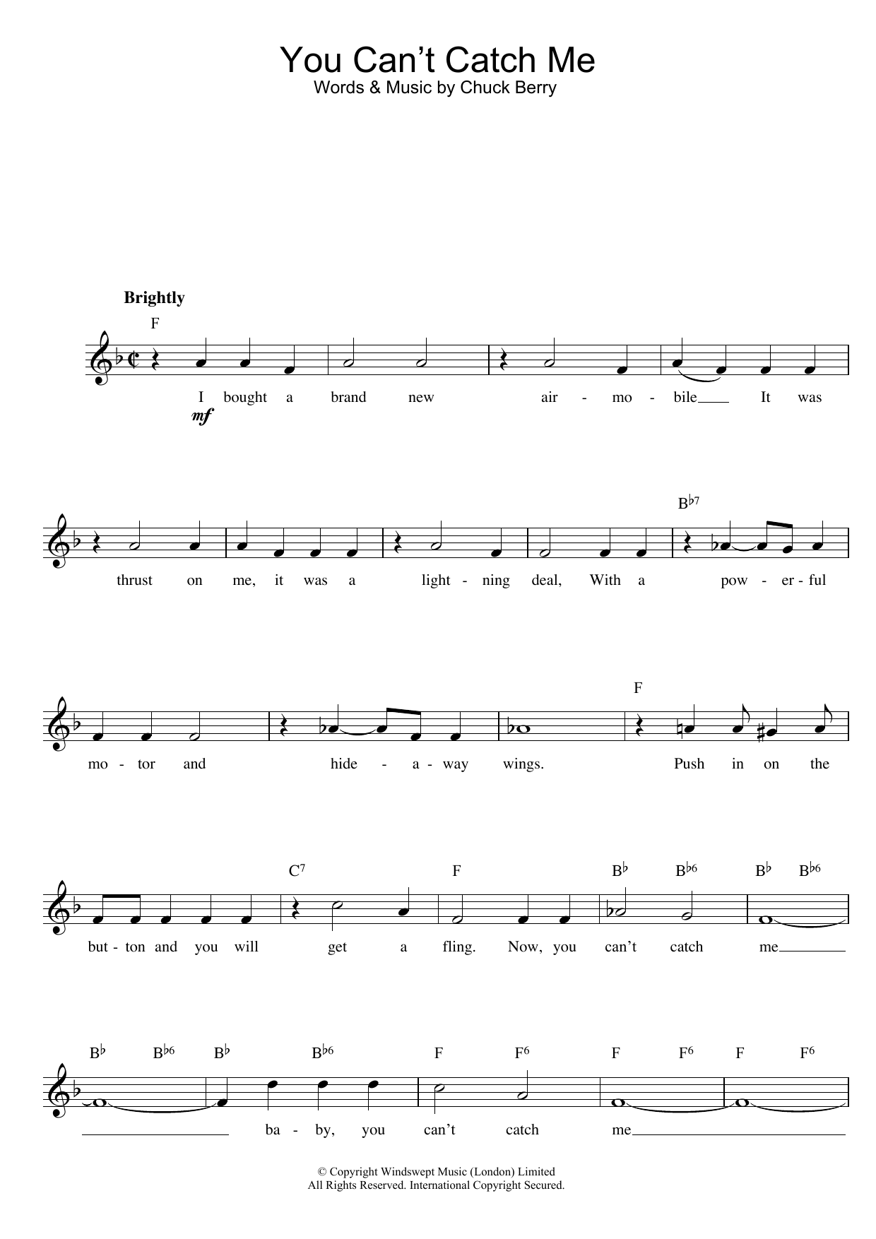 Chuck Berry You Can't Catch Me sheet music notes printable PDF score