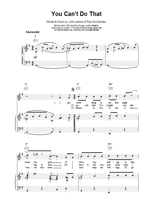 The Beatles You Can't Do That sheet music notes printable PDF score