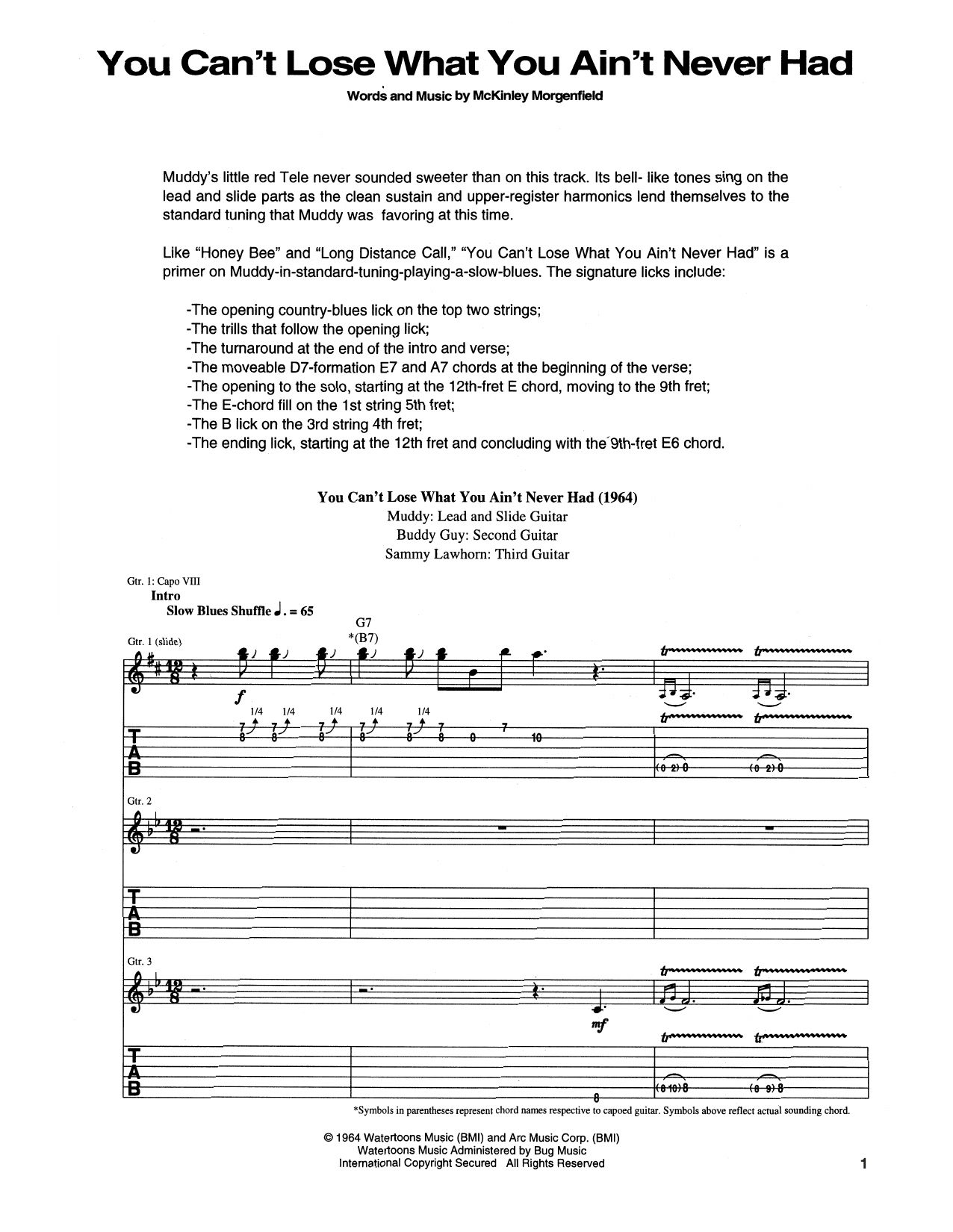 Download Muddy Waters You Can't Lose What You Ain't Never Had Sheet Music