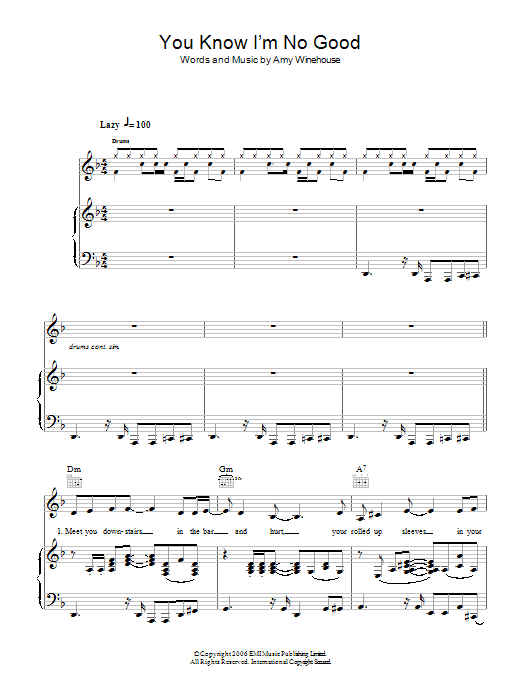 Download Amy Winehouse You Know I'm No Good Sheet Music