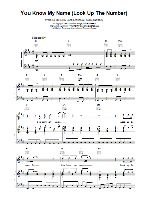 The Beatles You Know My Name (Look Up The Number) sheet music notes printable PDF score