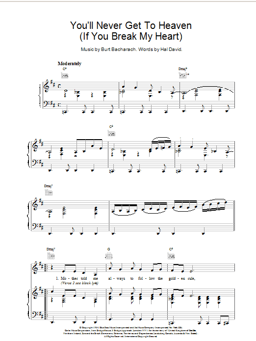 Bacharach & David You'll Never Get To Heaven (If You Break My Heart) sheet music notes printable PDF score