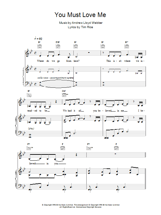 Andrew Lloyd Webber You Must Love Me sheet music notes printable PDF score