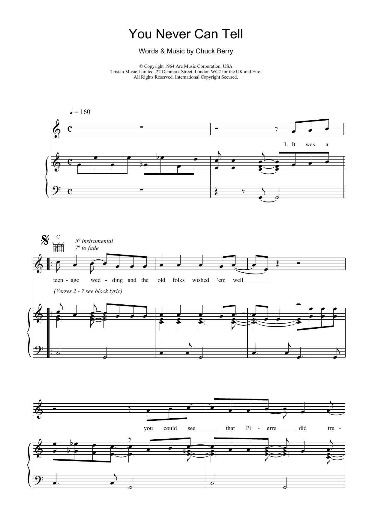 Chuck Berry You Never Can Tell (from Pulp Fiction) sheet music notes printable PDF score