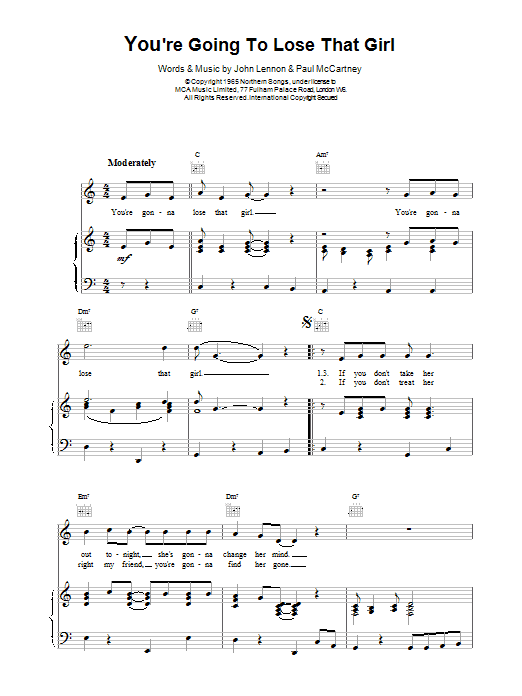 The Beatles You're Going To Lose That Girl sheet music notes printable PDF score