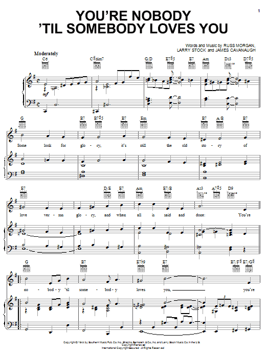 Dean Martin You're Nobody 'Til Somebody Loves You sheet music notes printable PDF score