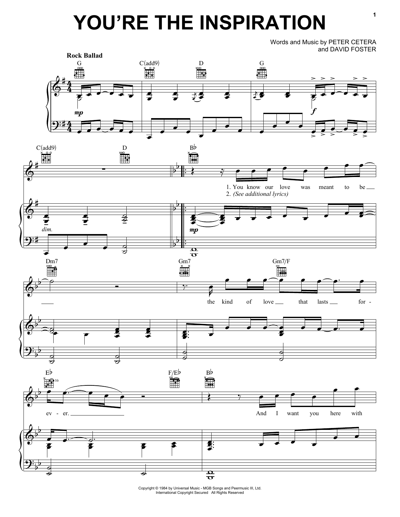 Chicago You're The Inspiration sheet music notes printable PDF score