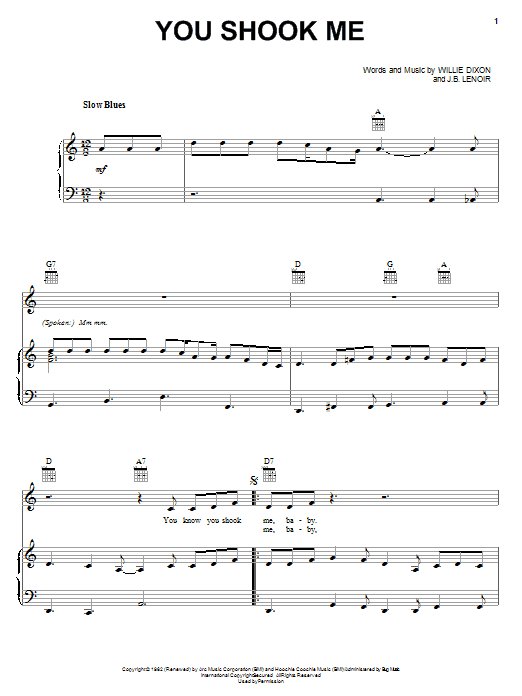 Led Zeppelin You Shook Me sheet music notes printable PDF score