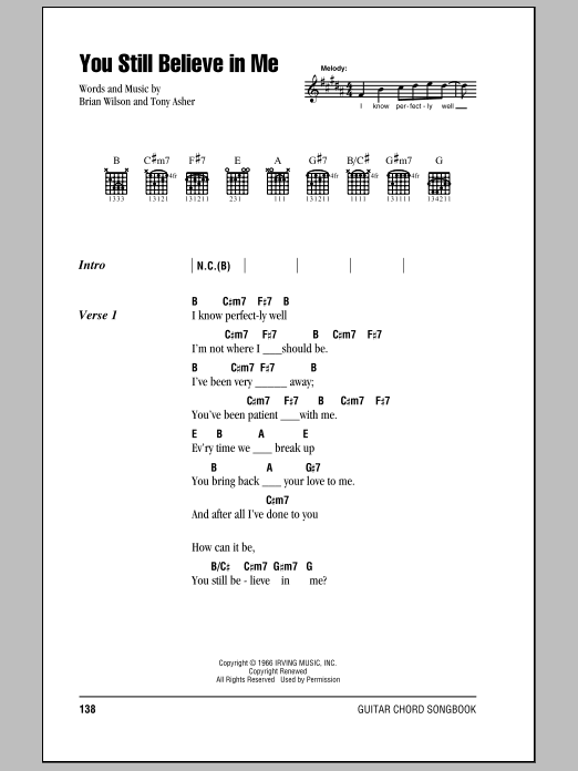 Download The Beach Boys You Still Believe In Me Sheet Music