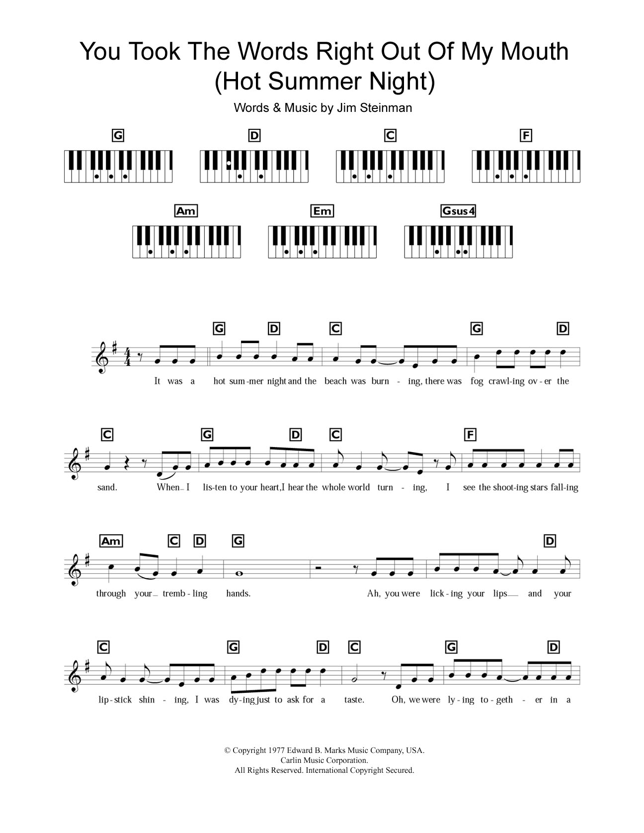 Download Meat Loaf You Took The Words Right Out Of My Mout Sheet Music