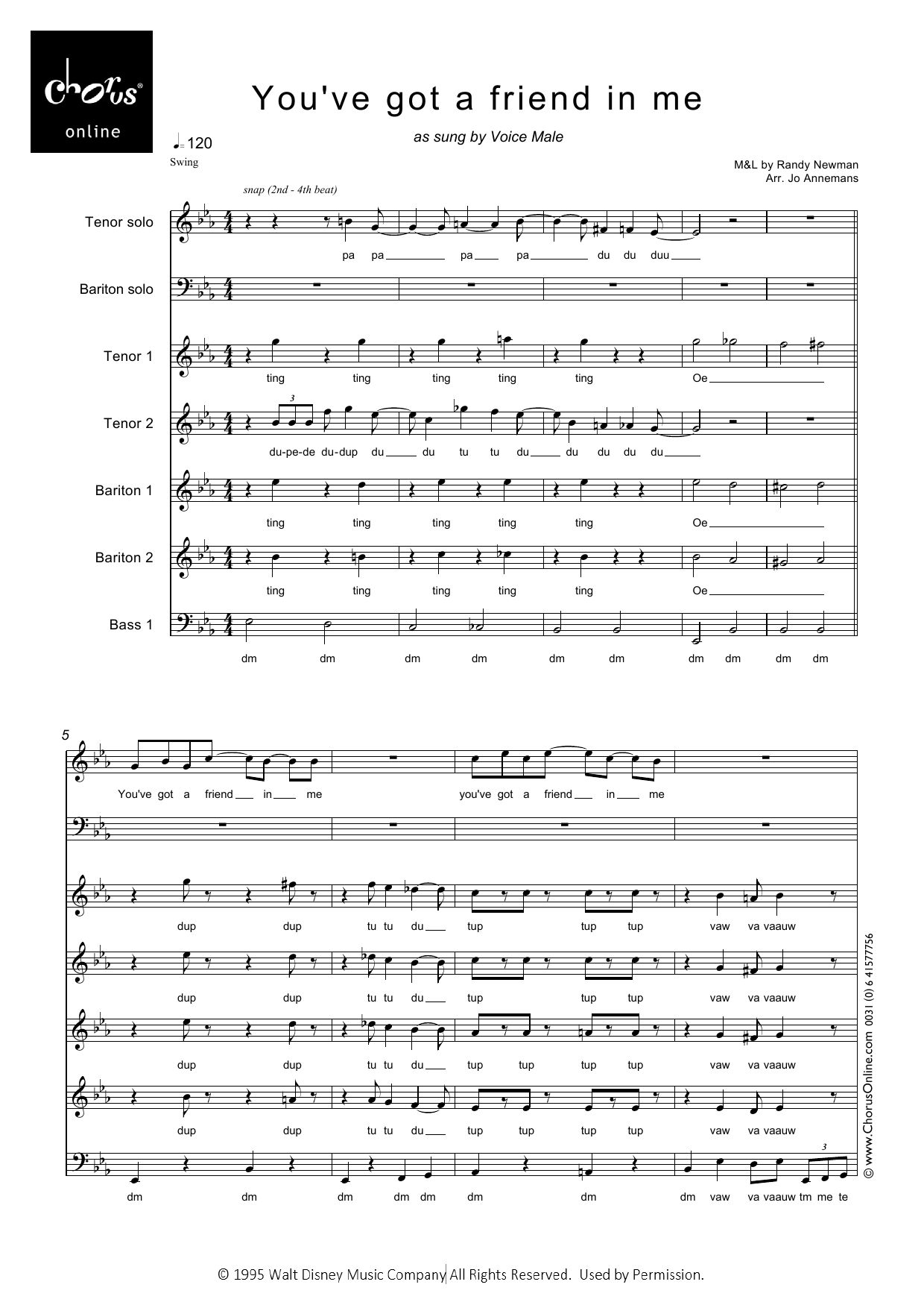 Randy Newman You've Got A Friend In Me (arr. Jo Annemans) sheet music notes printable PDF score
