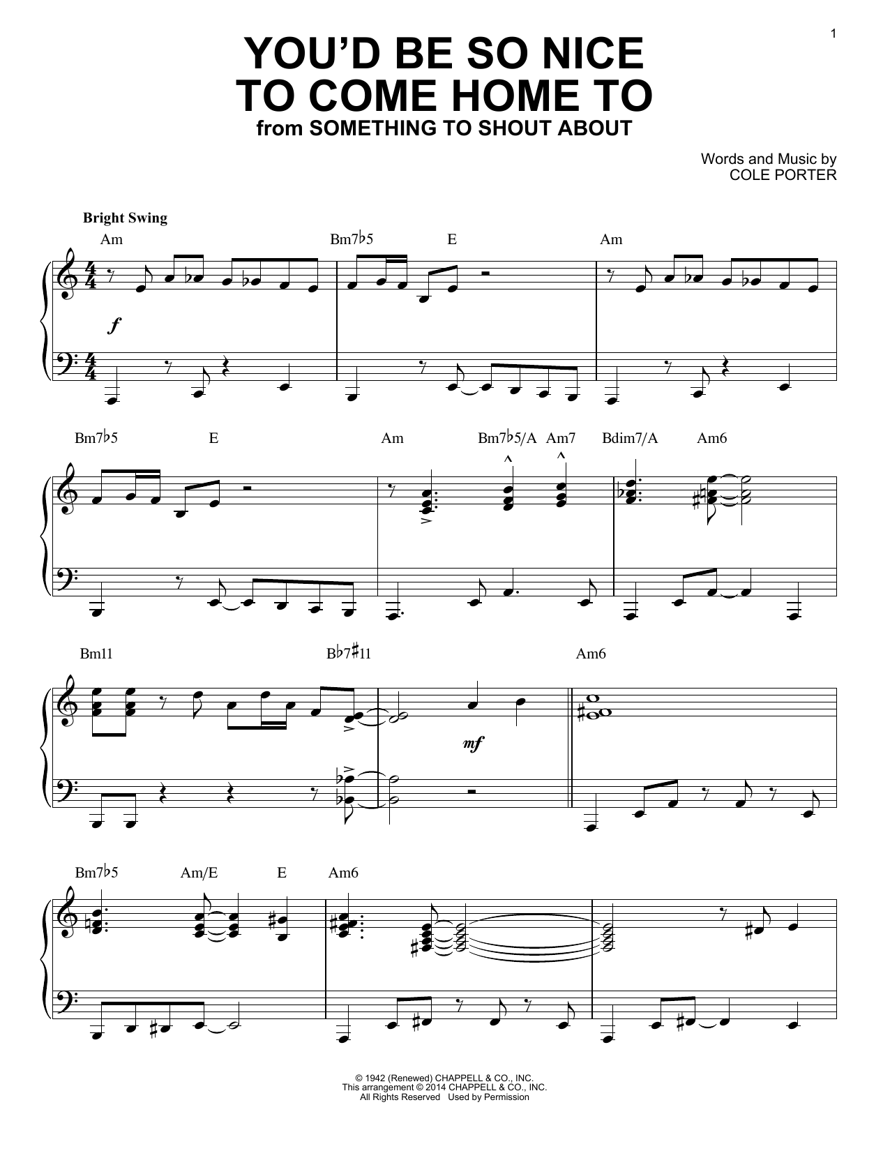 Download Cole Porter You'd Be So Nice To Come Home To [Jazz Sheet Music