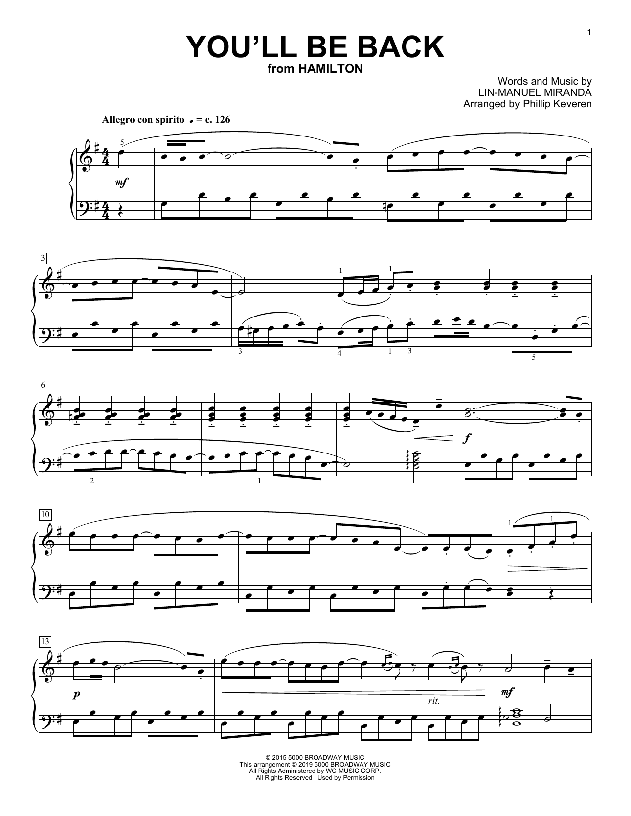 Download Lin-Manuel Miranda You'll Be Back [Classical version] (fro Sheet Music