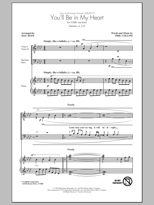Download Phil Collins You'll Be In My Heart (arr. Mac Huff) Sheet Music