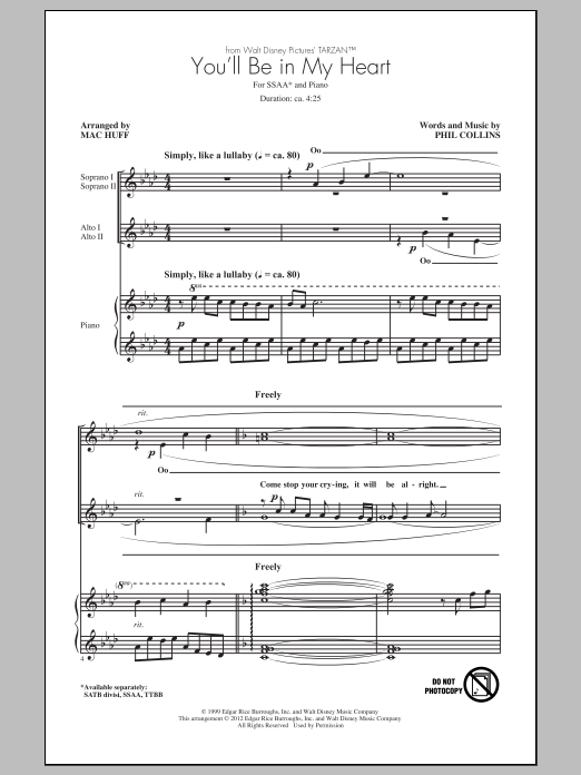 Download Phil Collins You'll Be In My Heart (arr. Mac Huff) Sheet Music