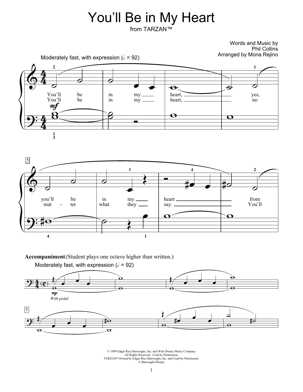 Download Phil Collins You'll Be In My Heart (from Tarzan) (ar Sheet Music