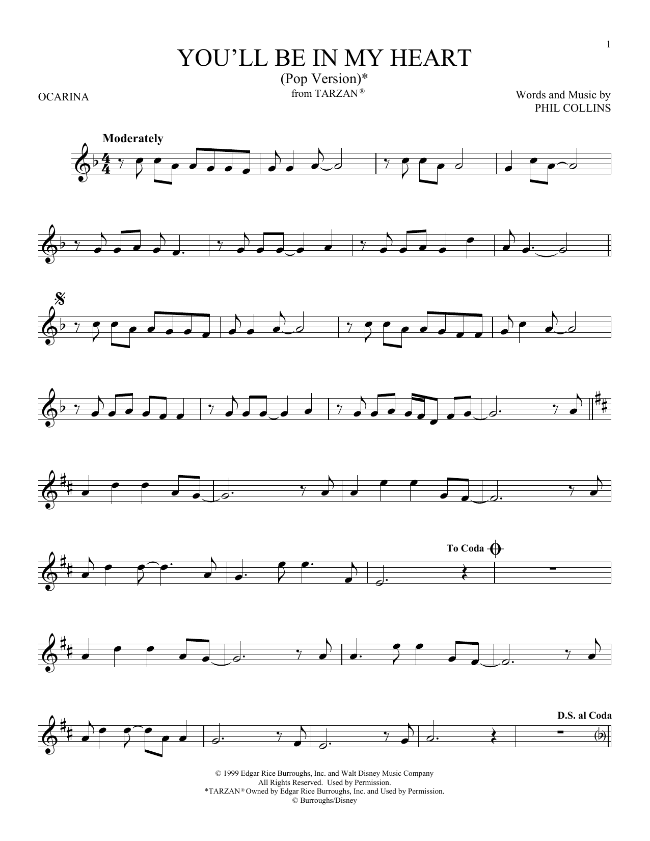 Download Phil Collins You'll Be In My Heart (from Tarzan) Sheet Music