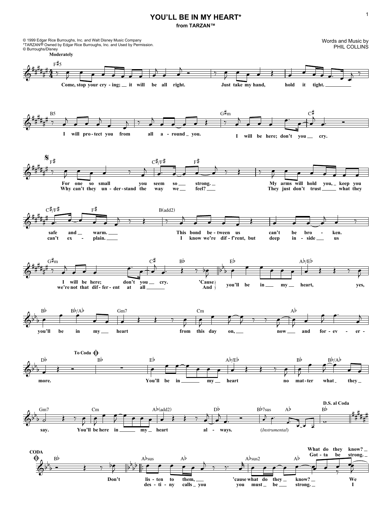 Download Phil Collins You'll Be In My Heart Sheet Music