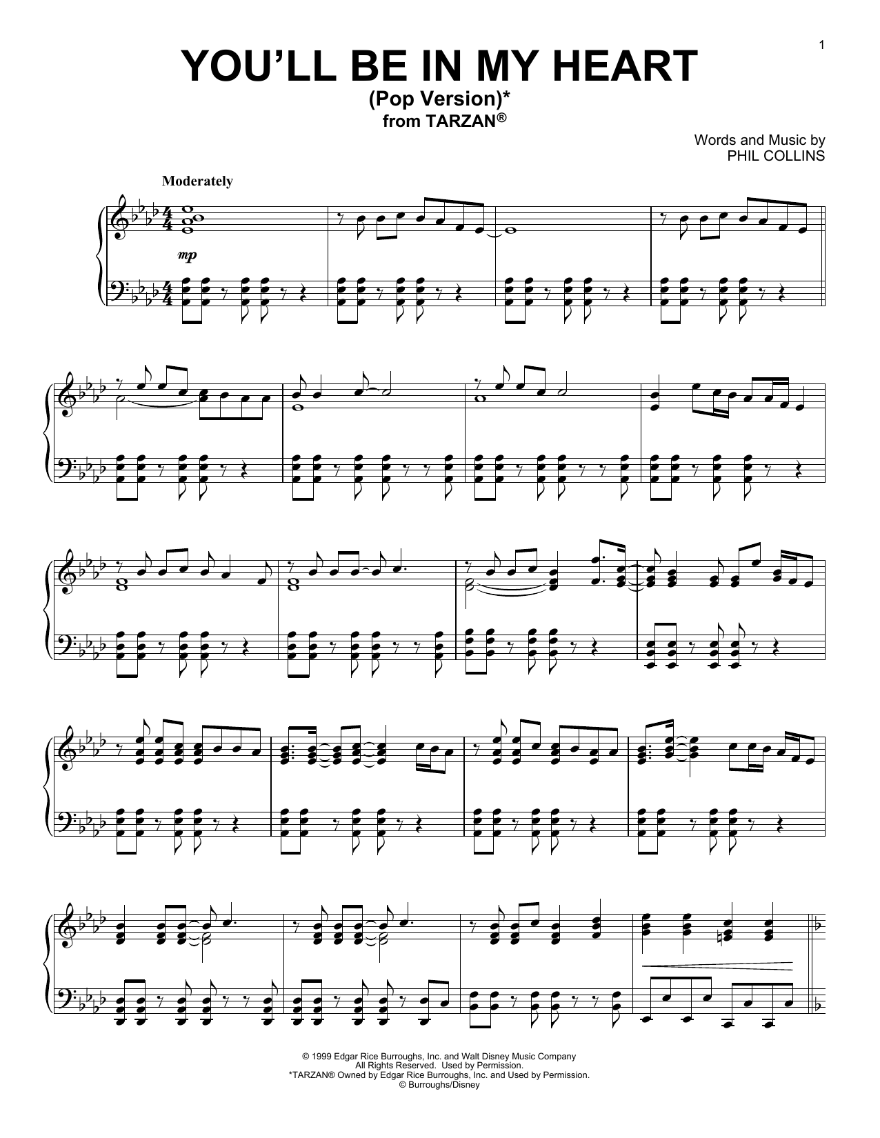 Download Phil Collins You'll Be In My Heart (Pop Version) (fr Sheet Music