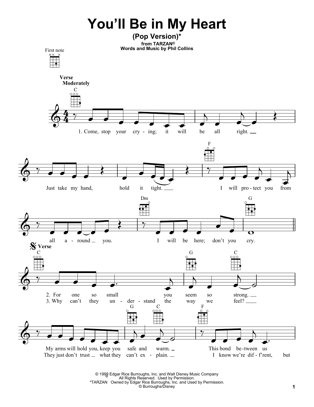Download Phil Collins You'll Be In My Heart (Pop Version) (fr Sheet Music