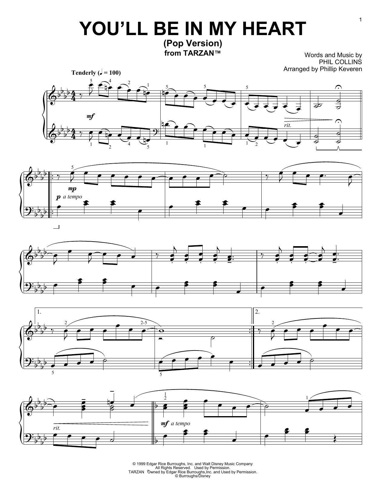 Download Phil Collins You'll Be In My Heart [Ragtime version] Sheet Music